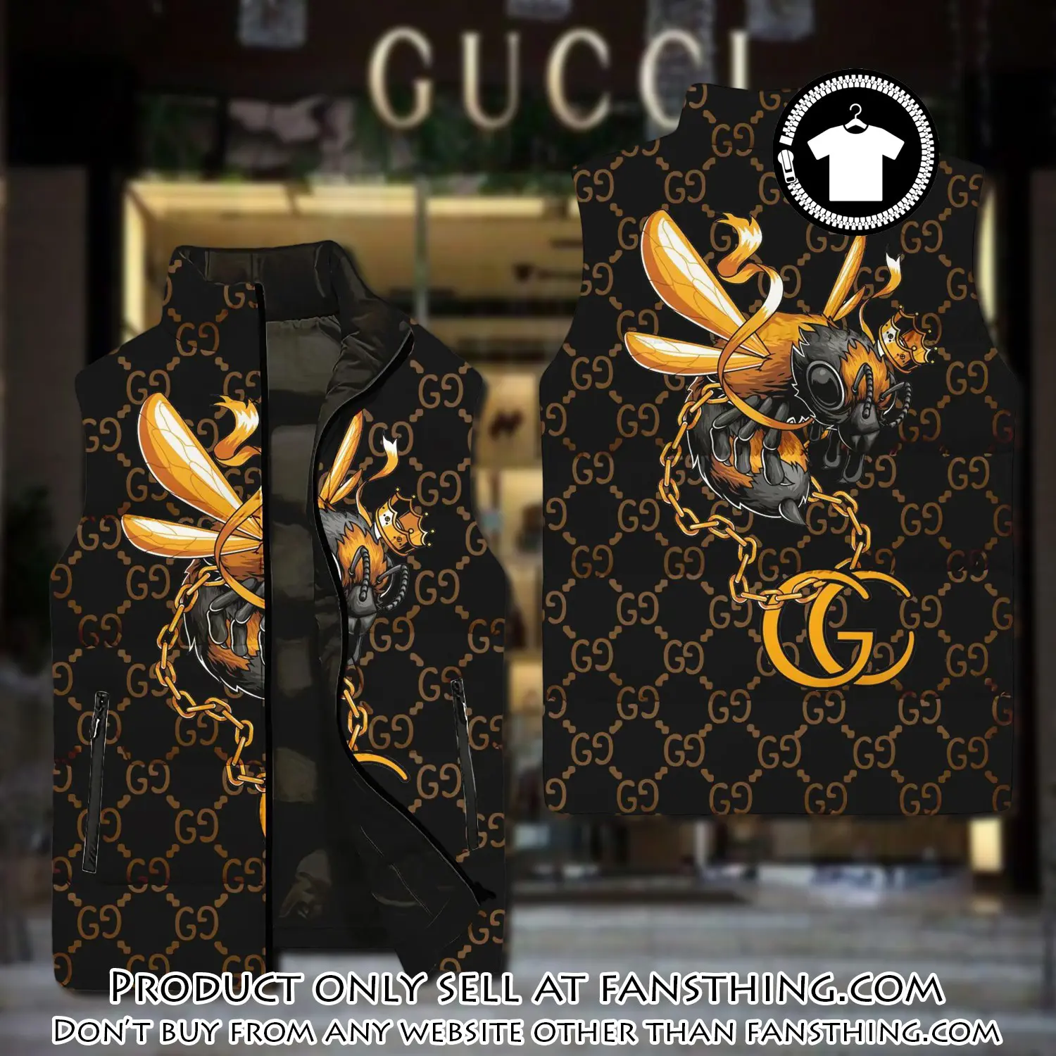 Gucci bee black type 2 luxury brand 3d sleeveless down jacket fst0506228